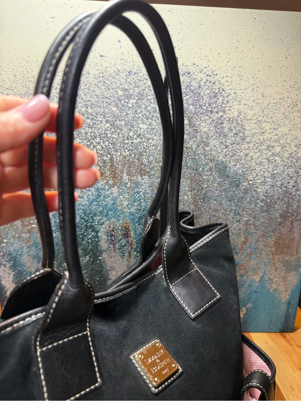 Dooney & Bourke Y2K Late 2000s Dillen Suede Double Pocket Satchel Black